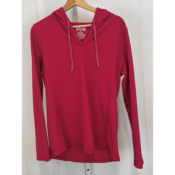 DULUTH TRADING Thermal Waffle Knit Hoodie Pullover Top Pink Size L - Picture 9 of 9